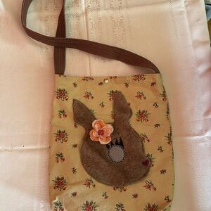 Handmade Bunny Appliqué Crossbody Bag - Floral Quilted Folk Art Purse - Boho